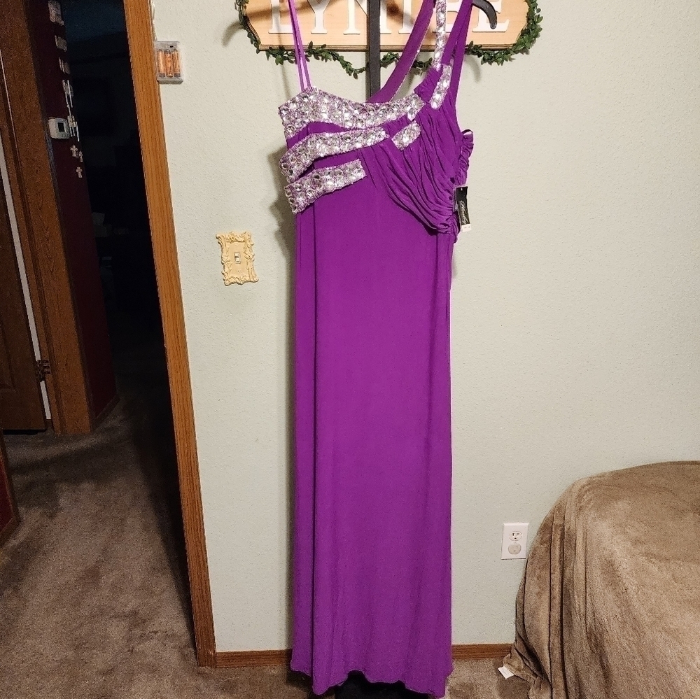 Hailey Adrianna Papell Meganta Purple Jeweled Prom Graduation Evening Gown Sz 12